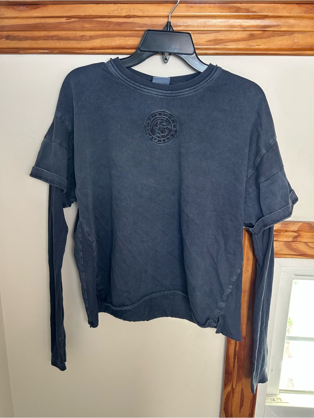 Gymshark Washed Charcoal Long-Sleeve Sweatshirt with Embossed Logo
